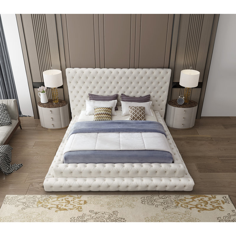 Dymphia Revel Velvet Bed, King, Cream Velvet