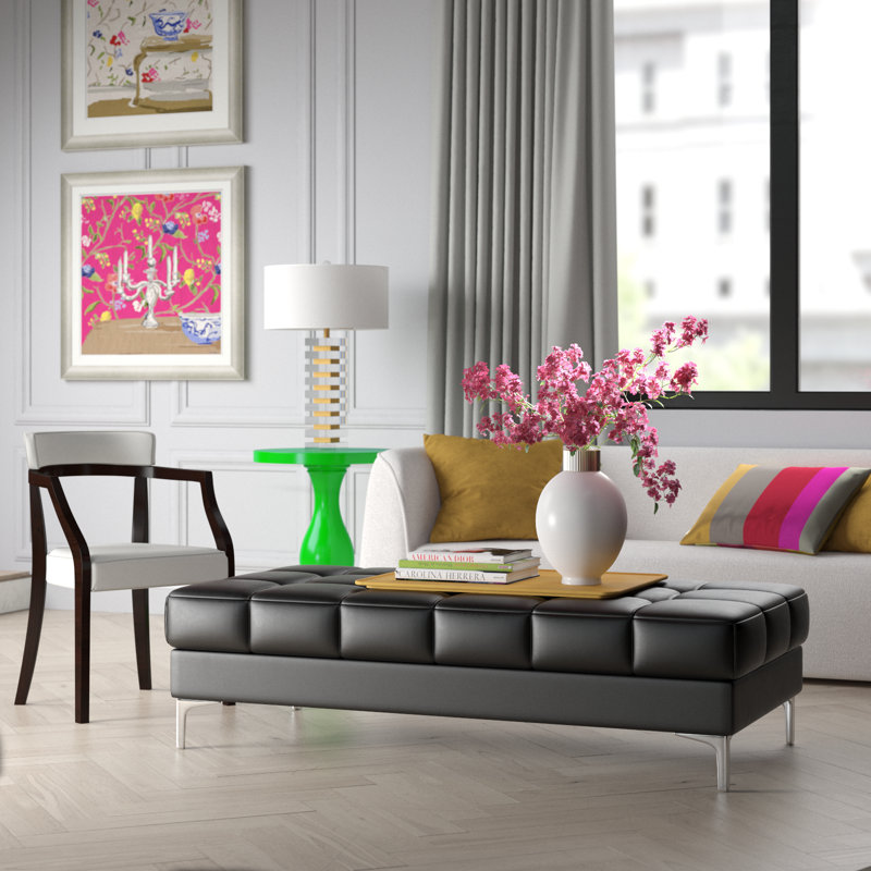 Babken Upholstered Storage Ottoman, Black Faux Leather