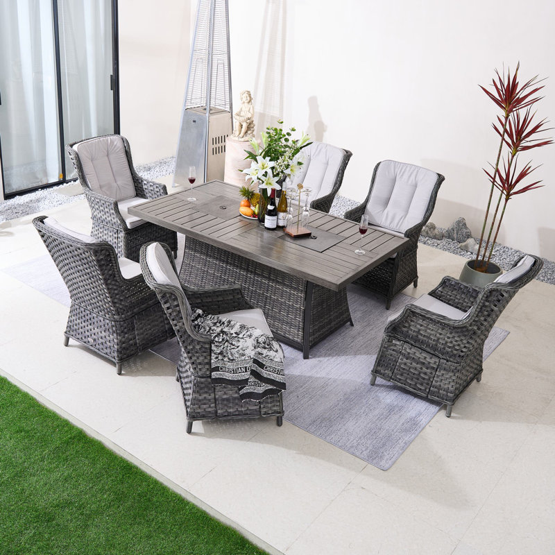 Aeryna 6-Person Dining Set With Integrated Fire Pit & Ice Bucket Table