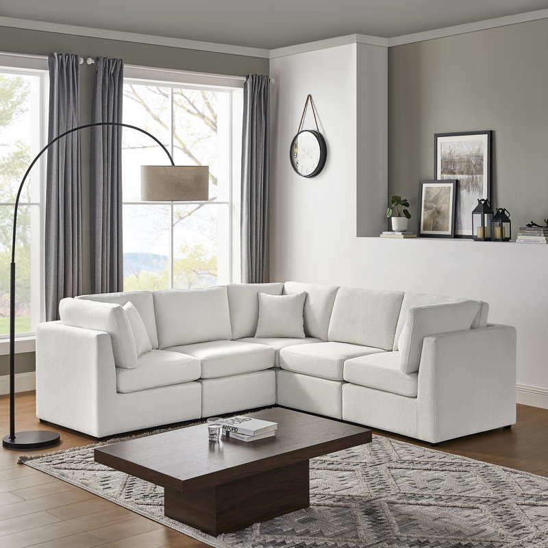Mchargue Chandler 5-Piece Sectional, Ivory Polyester