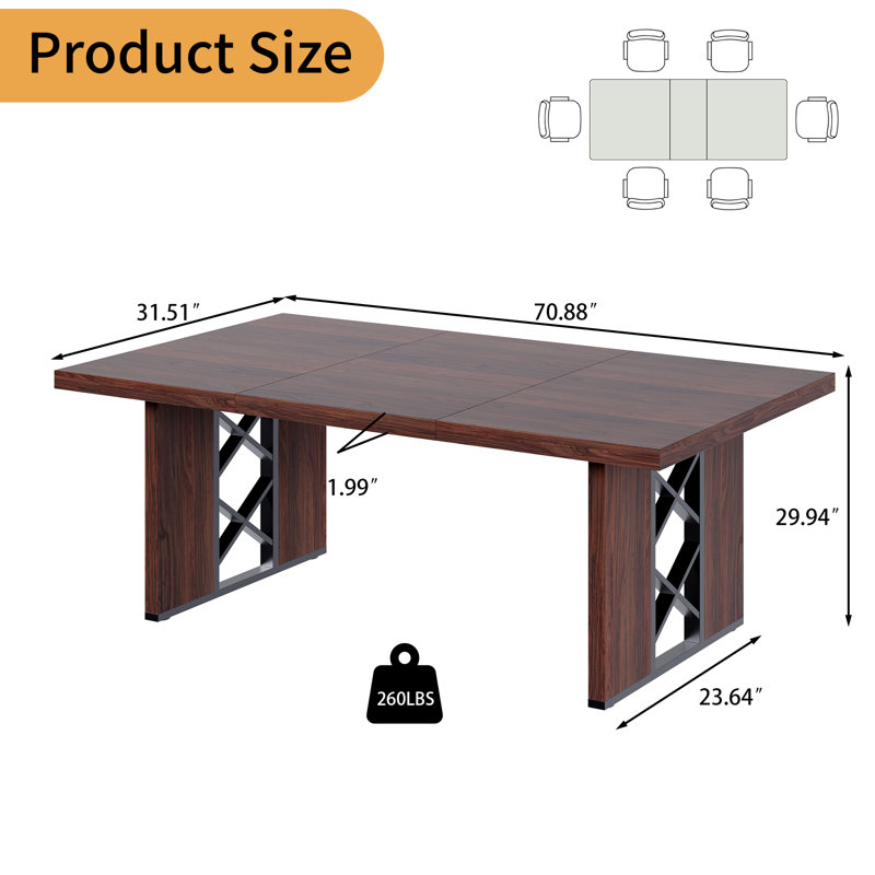Table de salle à manger rectangulaire pour 6 à 8 personnes, table de salle à manger de style campagnard moderne, idéale pour les restaurants, les cuisines et les salons.