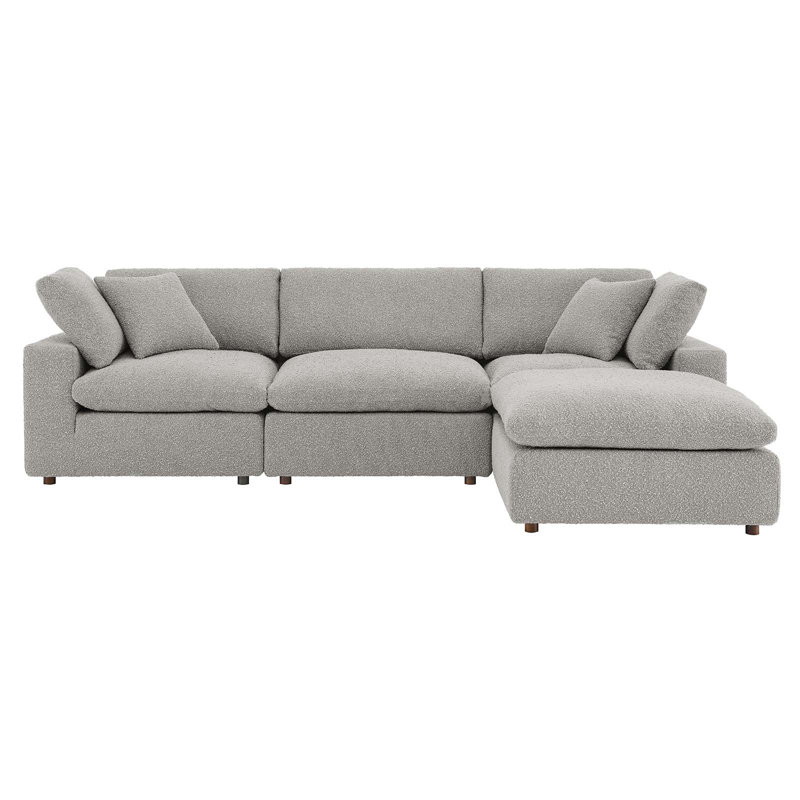 Modway Commix Down Filled Overstuffed Boucle Fabric 4-Piece Sectional Sofa, Light 