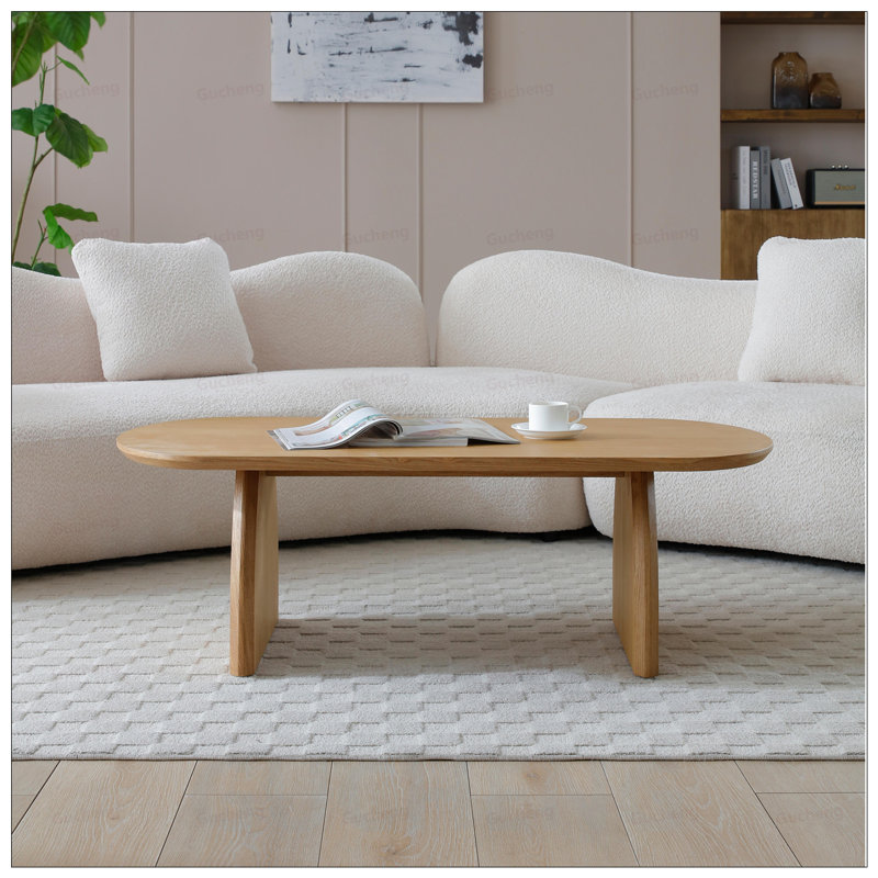 Table basse ovale avec placage en bois massif, design Mid-Century moderne pour petits espaces, facile à assembler et à utiliser multifonctionnellement