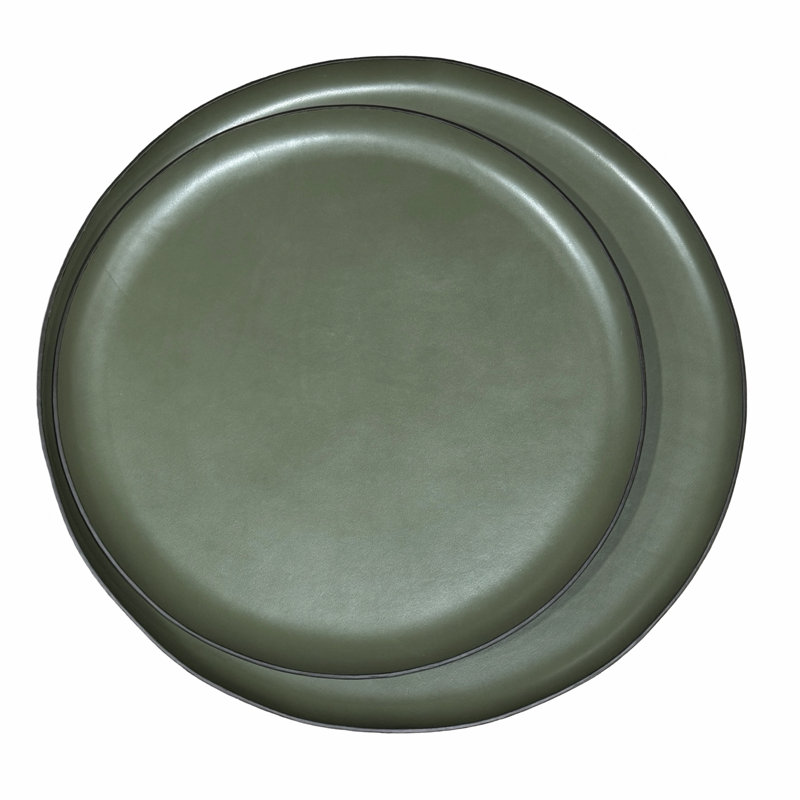 SOUTH AMERICAN Leather / Faux Leather Tray, 1" H x 23" W x 23" D, Olive Green Leather