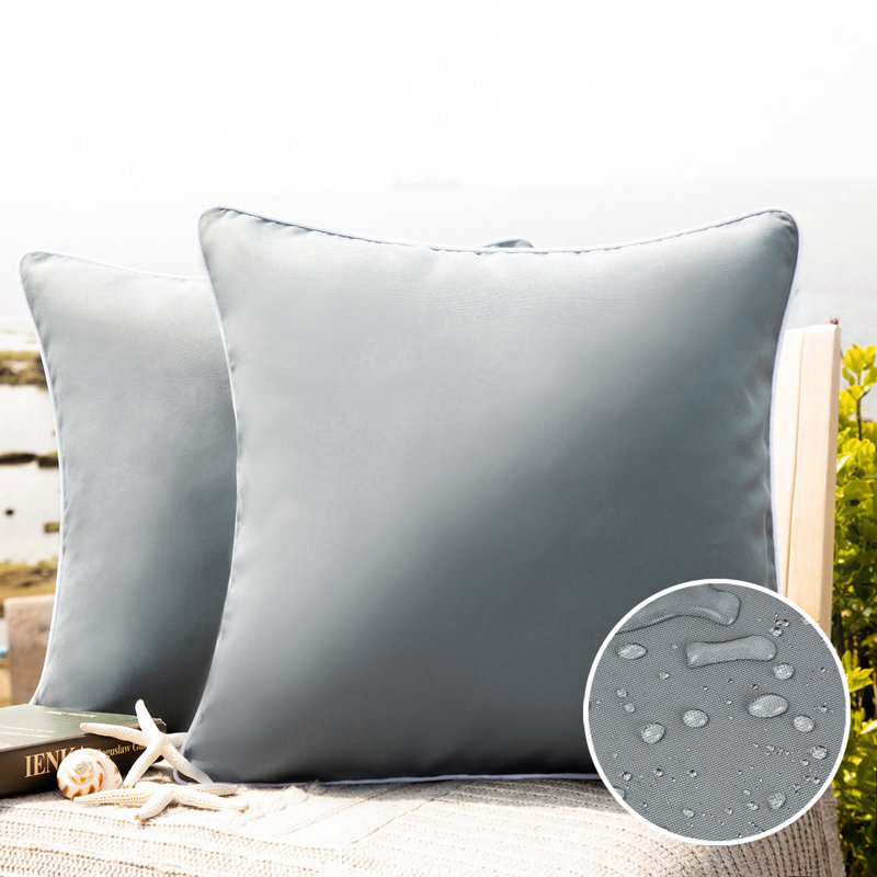 Gray Waterproof Outdoor Square Throw Pillow Set, 18" x 18"