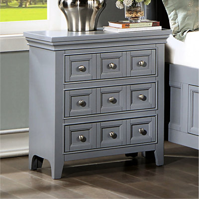 3 Bedroom Nightstand In Gray Solid Wood With Timeless Style Bedside Table 3 Drawers And Cozy Feel