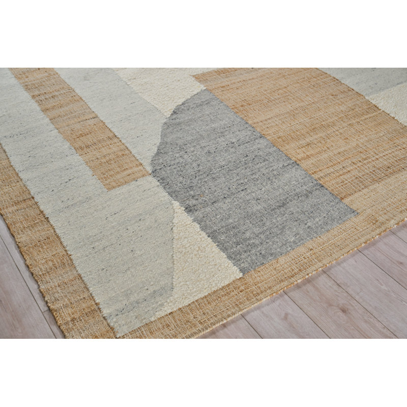Pompano flatweave Wool/Jute Ivory/Gray/Beige Area Rug, 6'X9'