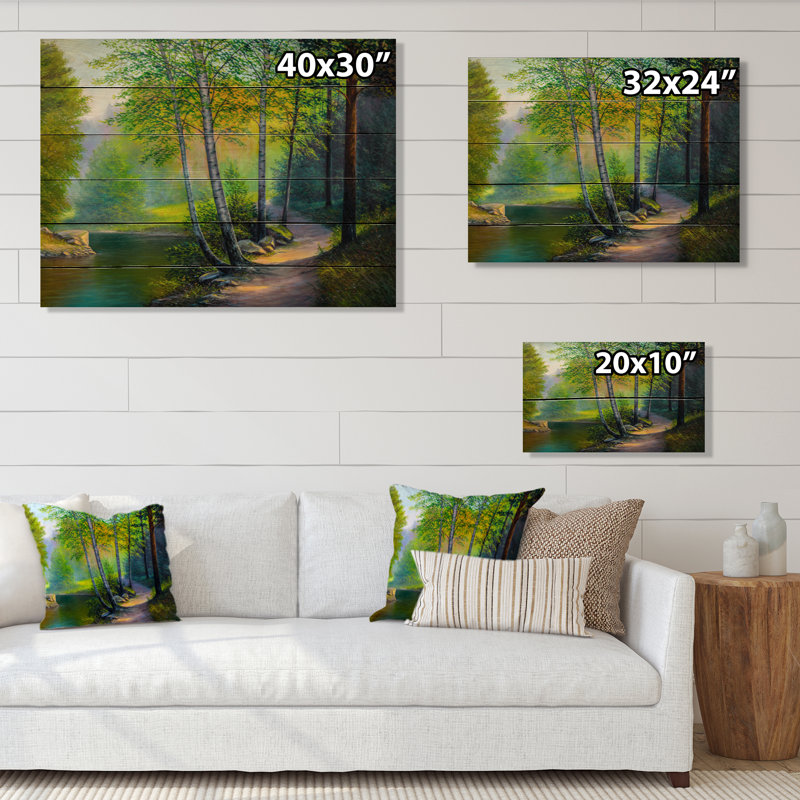 Rivière au printemps - Peinture sur bois sans cadre, H 30 po x l 40 po x P 1 po