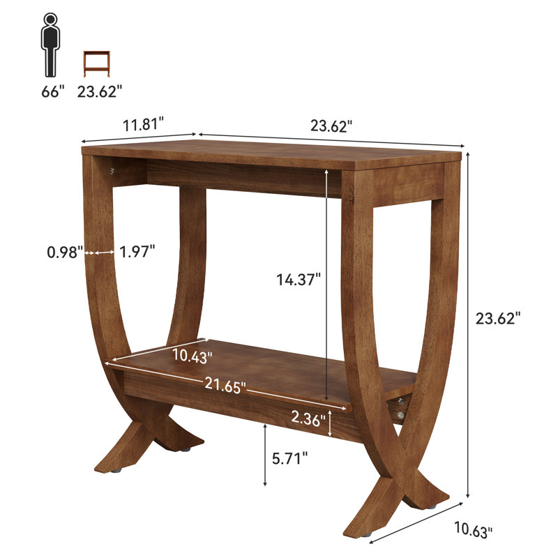 2-Tier Solid Wood End Table, Walnut, Rustic Brown