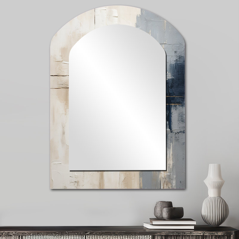 Minimalisme beige et doré minimaliste scandinave - décoration murale asymétrique scandinave, grand miroir arqué beige, impression d'art en métal