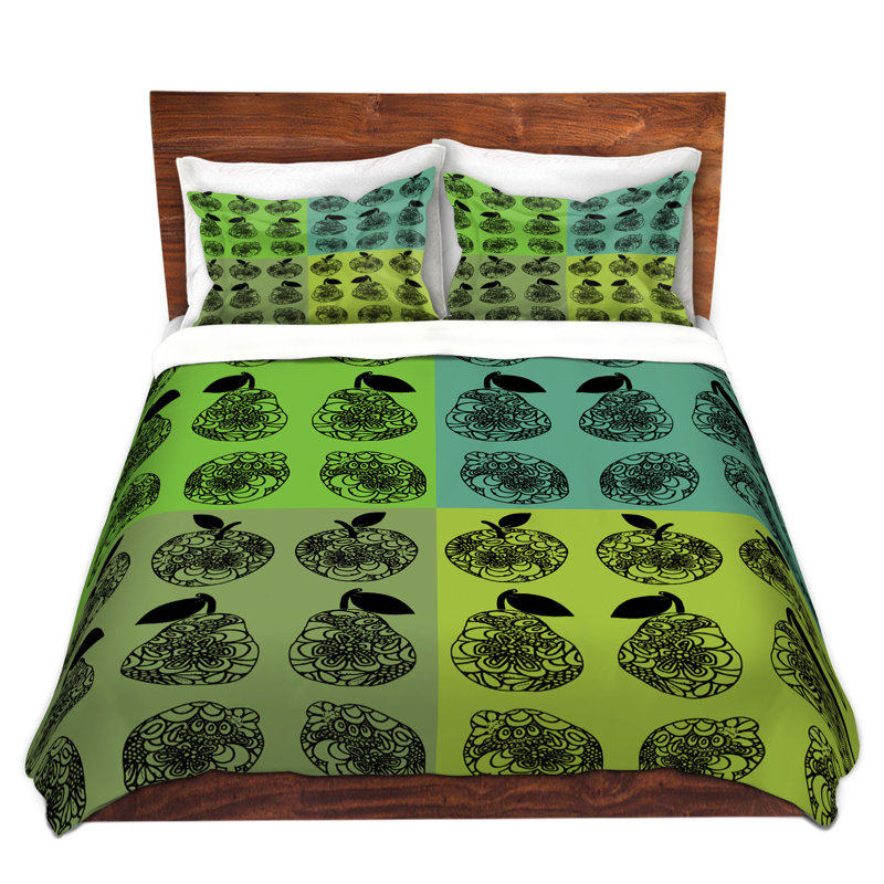  Housse de couette en microfibre Susie Kunzelman, Très grand + 2 très grandes taies décoratives, Bleu / Vert / Noir