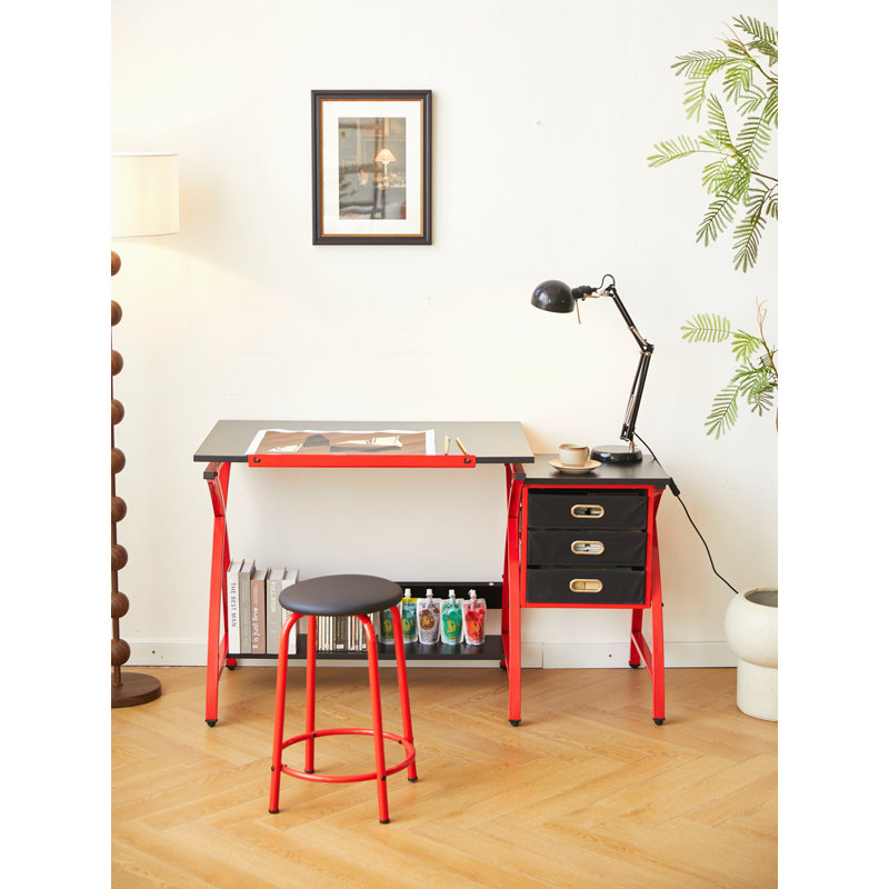 Table à dessin avec tabouret, Rouge