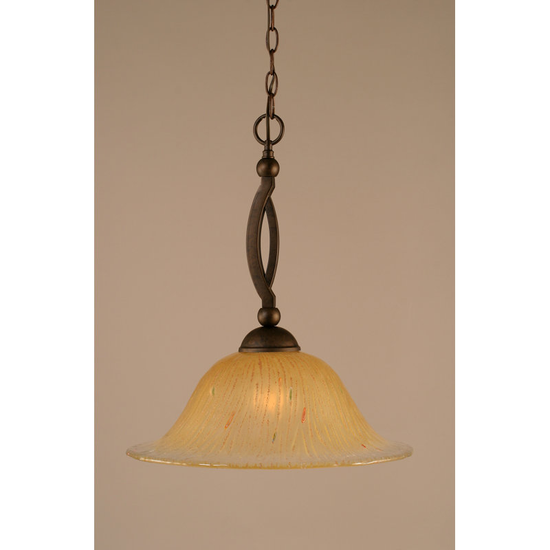 Bow Chain Hung Pendant Glass, Brushed Nickel, 20", Amber Crystal