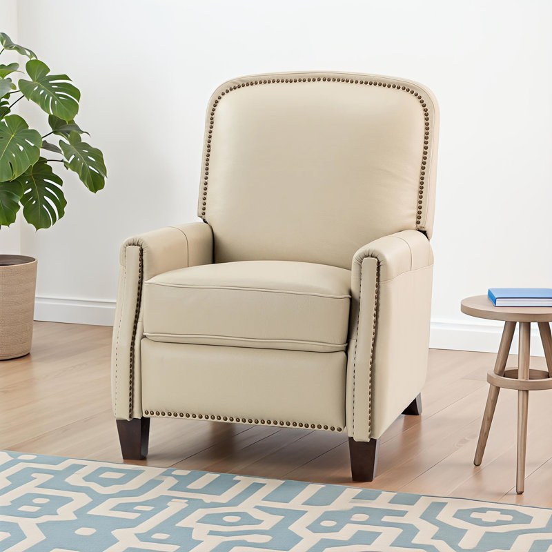 Fauteuil inclinable manuel en cuir véritable Glen Ellyn, Cuir de grain supérieur noir