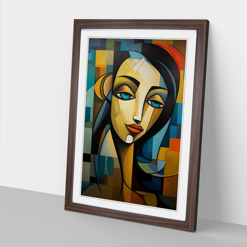 Indian Woman Cubism Art - Framed Print, Walnut Framed, 46cm H x 34cm W x 2cm D
