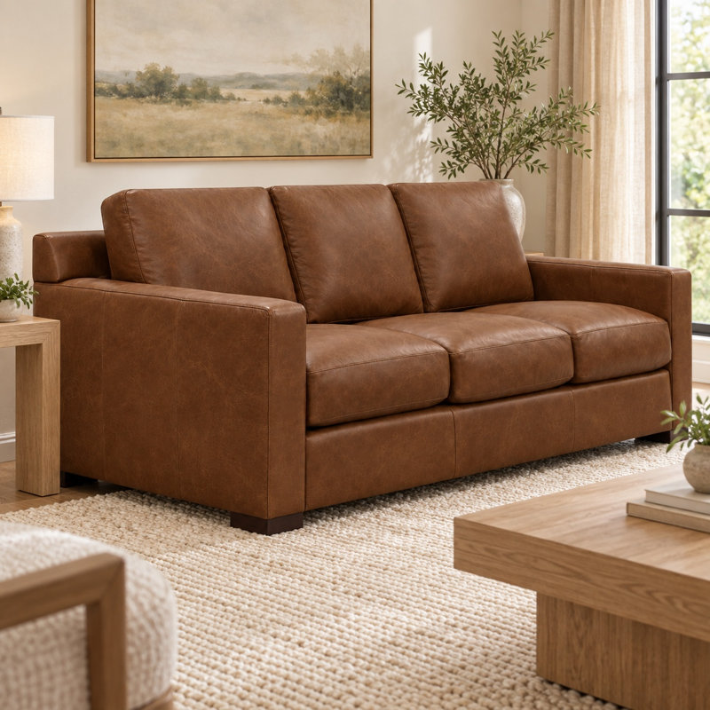 Madison Stately 100% Top Grain Leather Sofa, Made to Order, Berkshire Cocoa Mousse