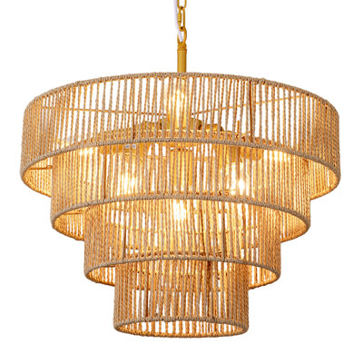 Lustre 6 lumières à intensité variable avec abat-jour en rotin tissé 4 Lier