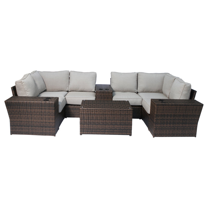 Ensemble de conversation pour 4 personnes avec coussins Widener Wicker, Brun