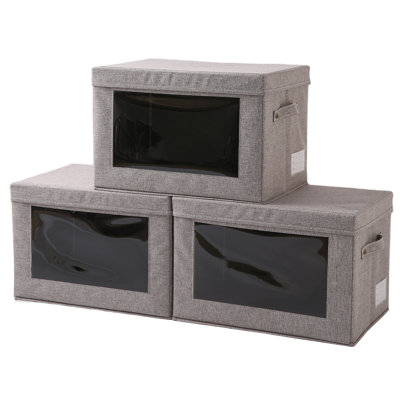 Collapsible Fabric Storage Bins With Lids 3 Pack Oatmeal Fabric Storage Bins Closets Shelves Cubes 38x25x25cm