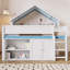 Lit mezzanine double avec toit à baldaquin et armoire de rangement intégrée pour les chambres d'enfants, combinant design ludique, sécurité et utilisation intelligente de l'espace.-379939196
