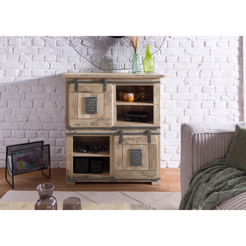 Railway 90cm Solid Wood Sideboard, Whitewash Lacquered