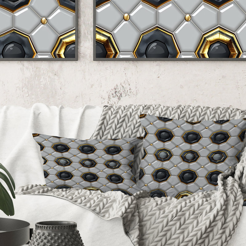 Grey White Octagon Pattern - Modern Throw Pillow, 16"H x 16"W