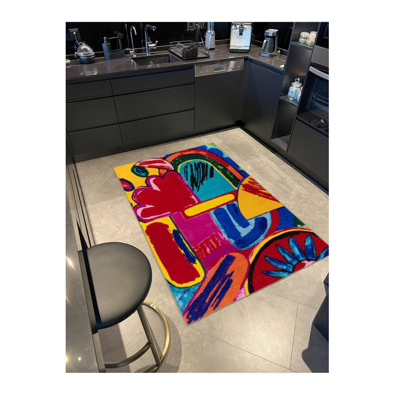 Tapis décoratif lavable à motif de fruits multicolores, Sous-tapis carré 3 pi 3 po inclus