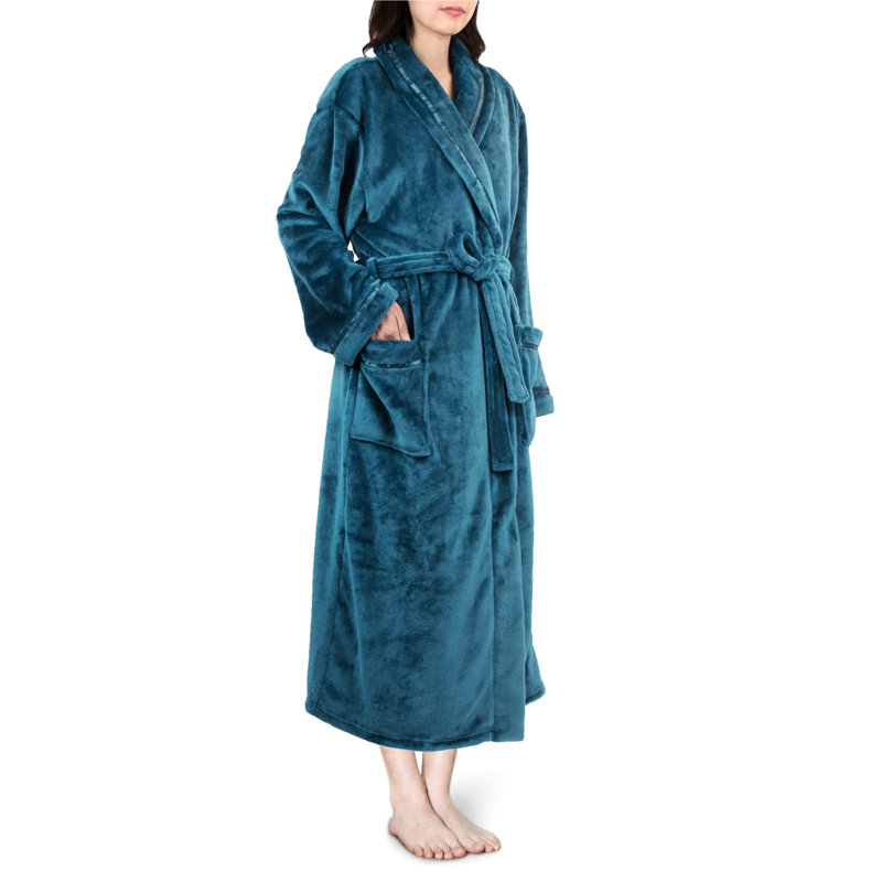 Peignoir mi-mollet en molleton avec poches, G / TG, Bleu mer