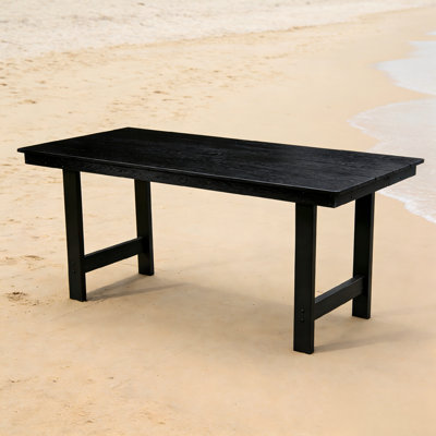 Black Coffee Table Dining Family Table HDPE Umbrella Hole Ideal for Outdoor, Patio, Garden, Backyard, Pool