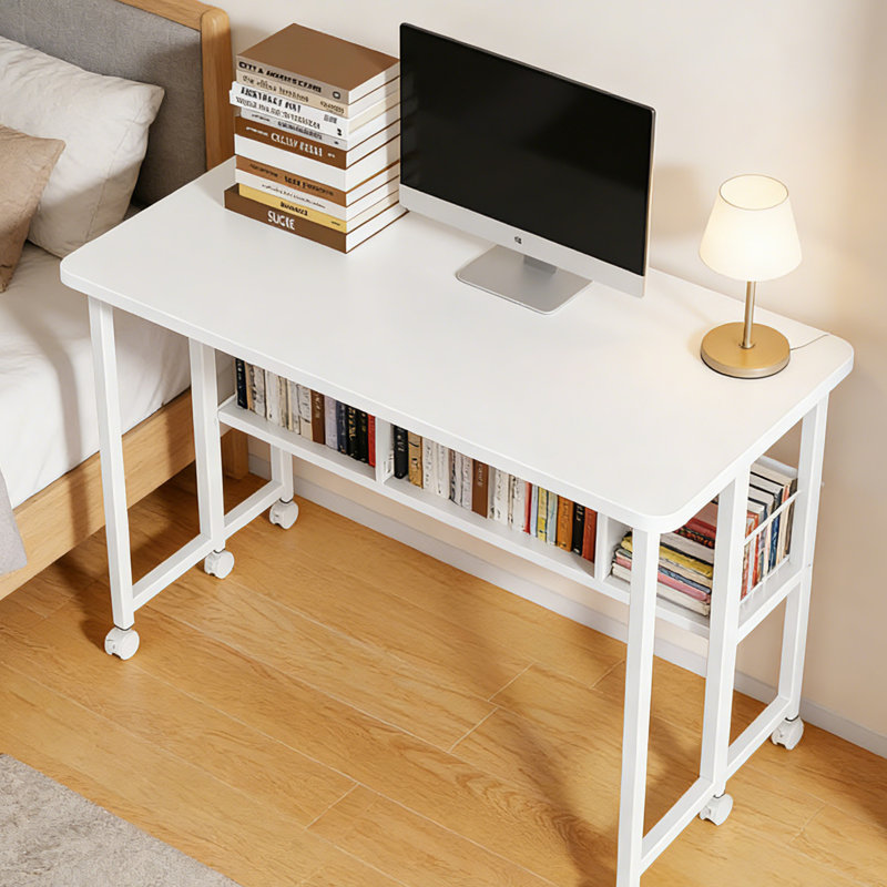 Bureau de bureau mobile pliable avec roulettes et tablette de rangement