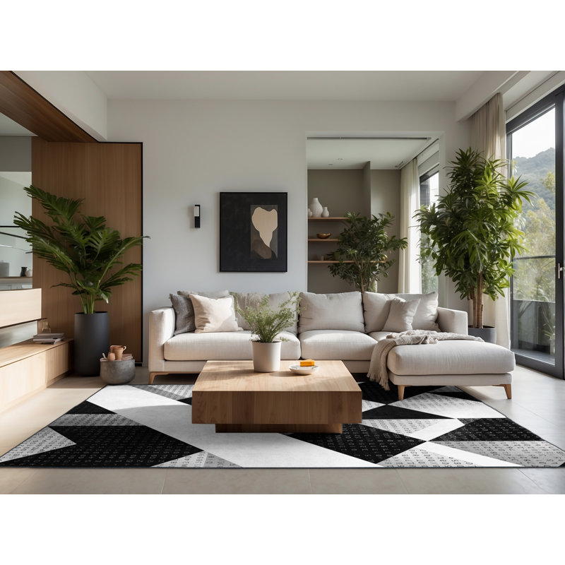 Soft Plush Easterly Modern Checkered Area Rug in Blue – Black Binding, 4' Round
