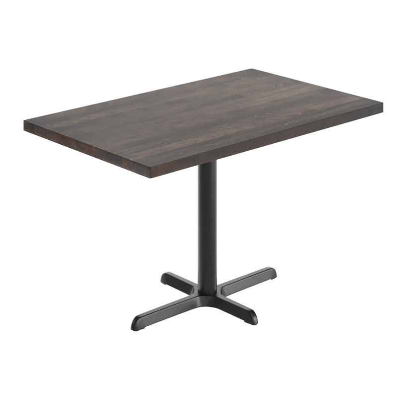 Rectangular Solid Wood Commercial Tabletop with Dining Height X-Base, 29.5"H x 48"L x 30"W, Dark Brown Wood, Black