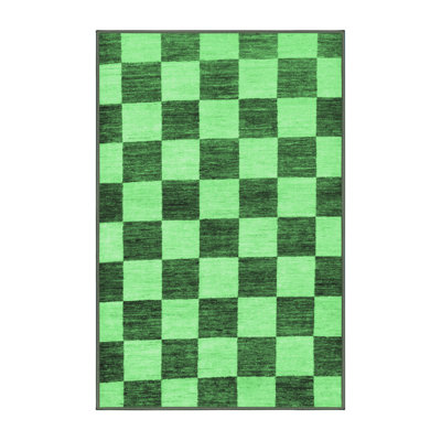 Tapis à carreaux en laine / polyester tissé à la machine en vert / vert foncé