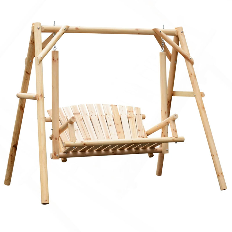 Banc de balançoire en bois 2 places, conception ergonomique, structure en «A», stable et antidérapant, balançoire de jardin en bois massif
