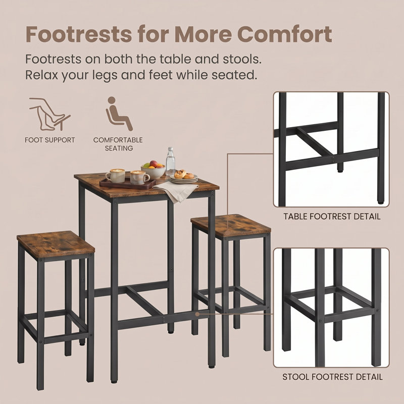 Bar Table And Chairs Set, Rustic Brown/Black