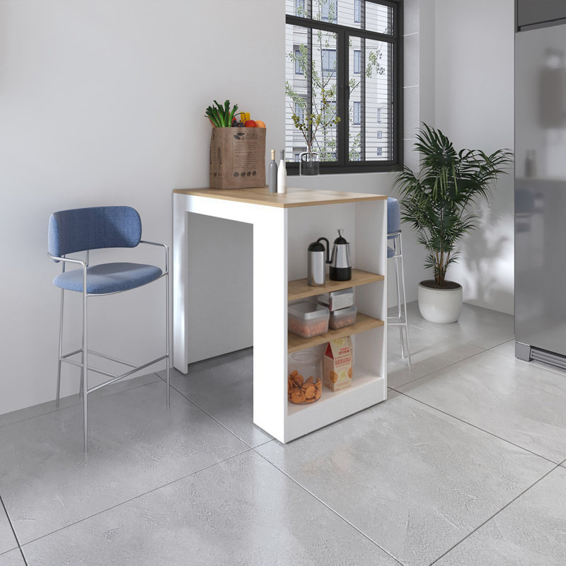 Îlot de cuisine avec base de rangement Highlands, utilisez-le comme table à hauteur de comptoir, Blanc / Brun
