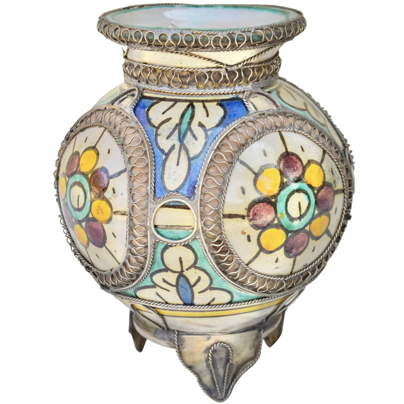 Vase antique en céramique andalou incrusté de filigrane