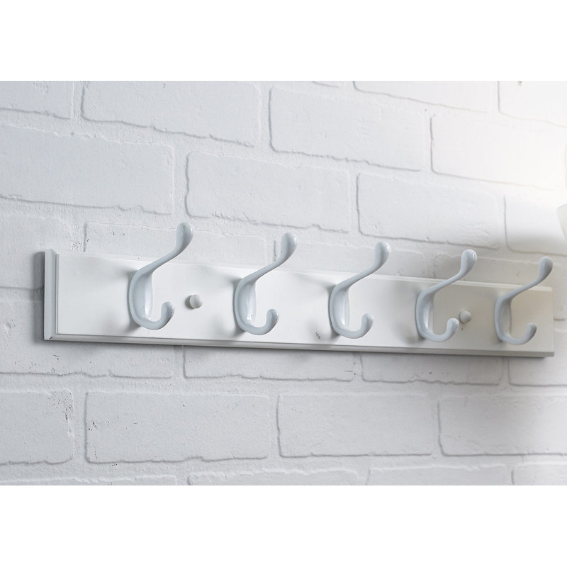 5 - Hook Wall Mounted Coat Rack, White