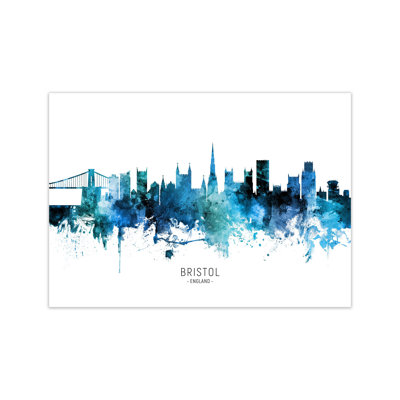 Bristol England Skyline Blue City Name by Michael Tompsett - Print