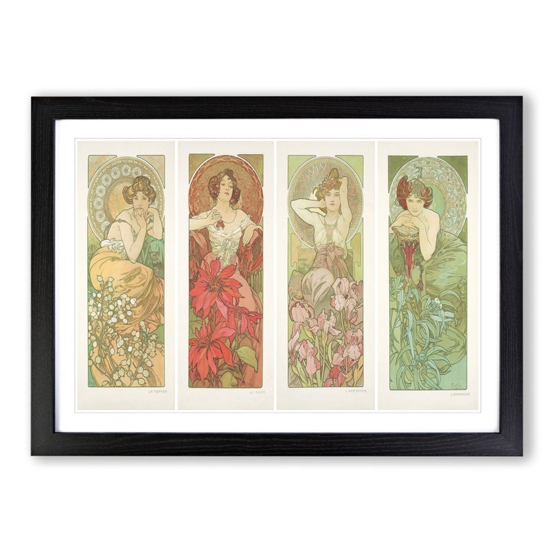Precious Stones by Alphonse Mucha - Picture Frame Painting, 48cm H x 65cm W x 2cm D, Black Framed