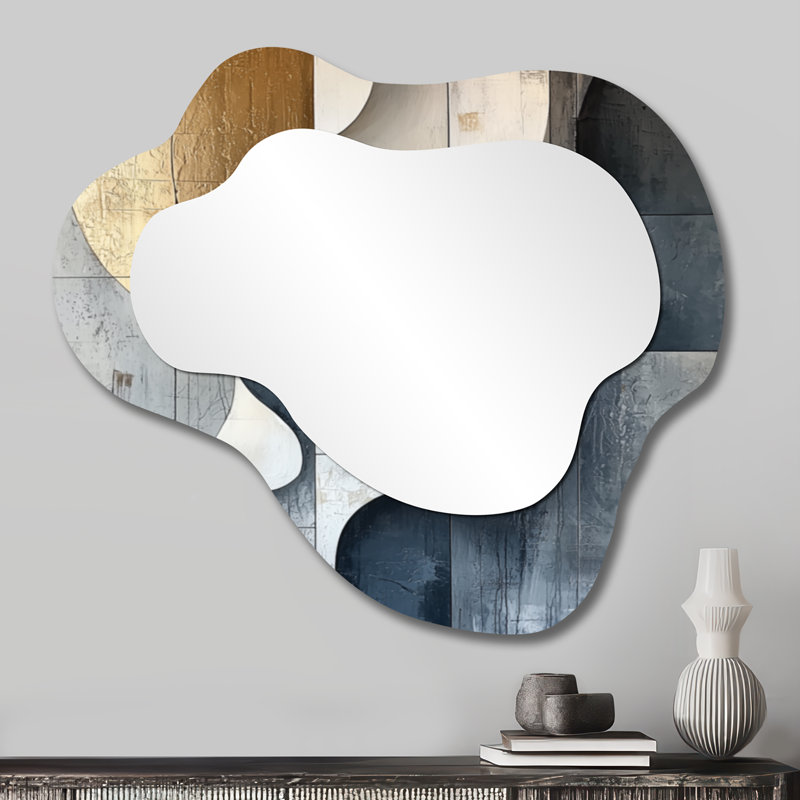 Motif géométrique doré et gris Pure Form I - miroir mural décoratif géométrique, miroir de coiffeuse moderne, imprimé sur métal