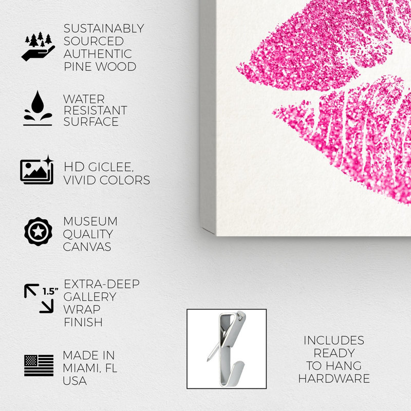 «Solid Kiss Pink Glitter-Custom», impression sur toile, H 16 po x l 24 po
