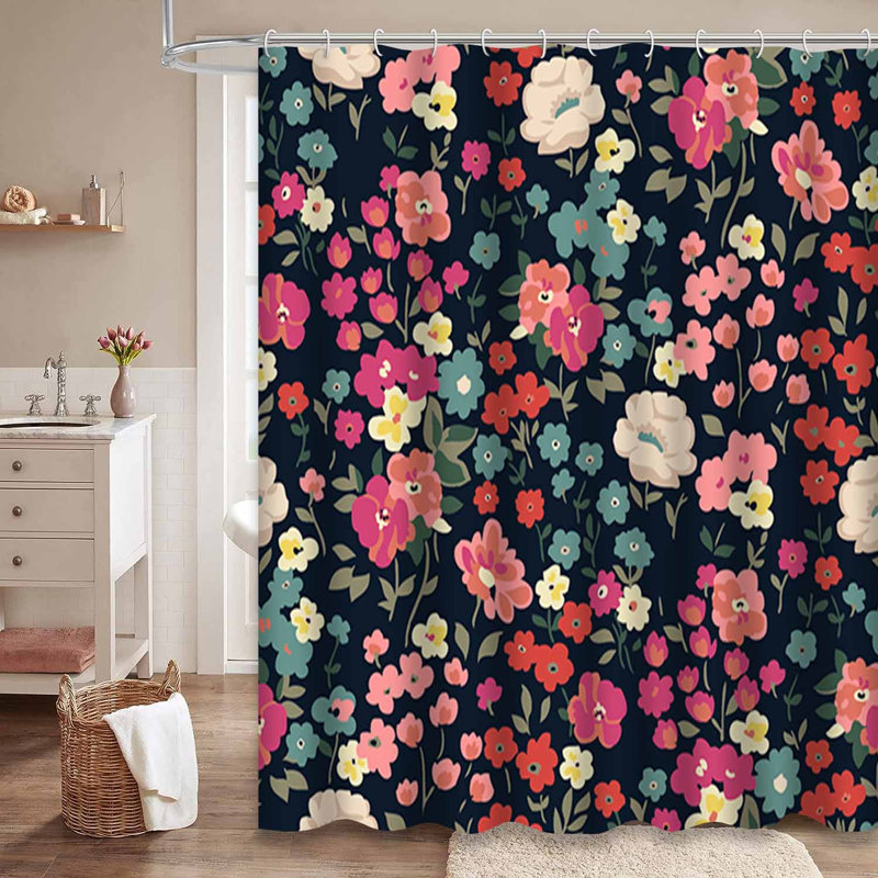Rideau de douche imperméable rétro à pois rose rouge avec 12 crochets, L 72 po x l 78 po