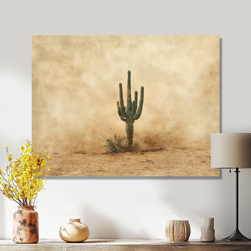 Cactus tempête de sable III - cactus, décoration murale, Toile tendue sur cadre, H 12 po x l 20 po, Ne s’applique pas