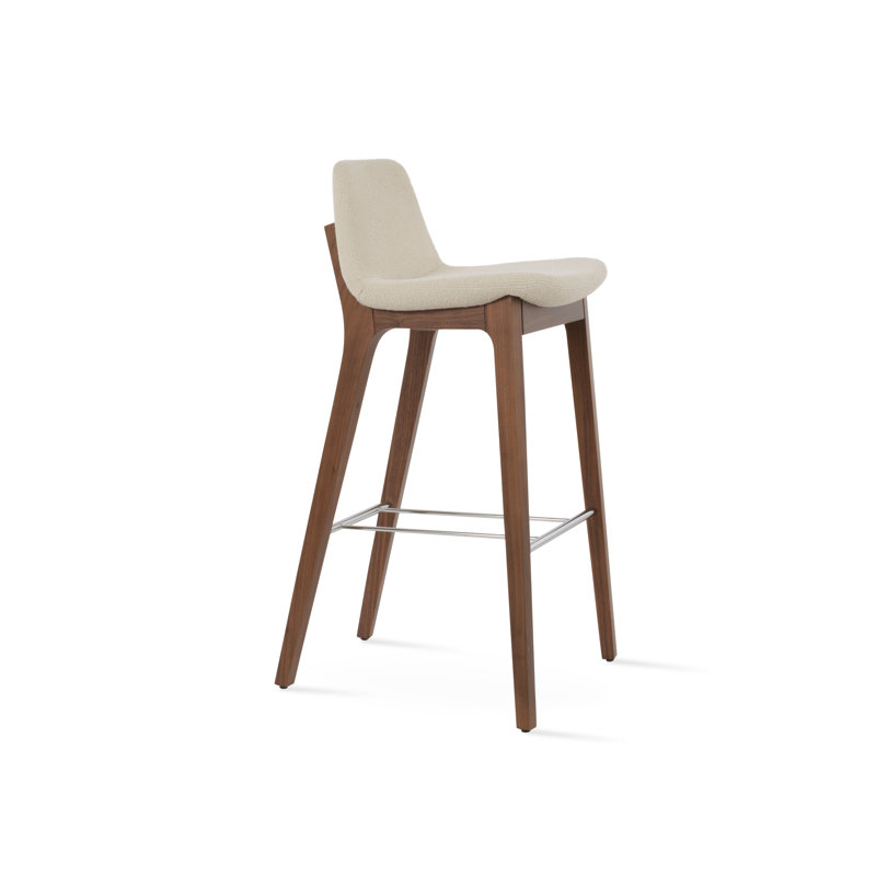 Pera HB Wood Bar & Counter Stool in American Walnut, Counter Stool (24" Seat Height), Cream PPM Leatherette