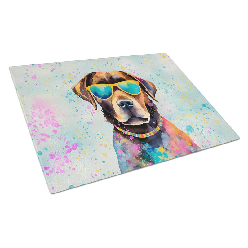 Grande planche à découper en verre chocolat Labrador Hippie Dawg