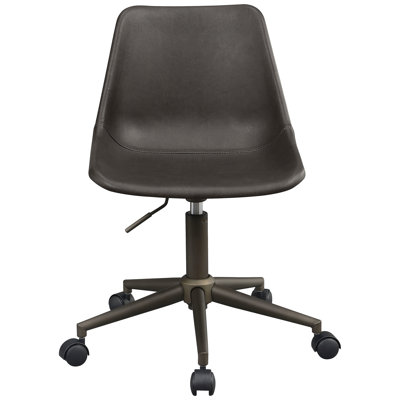 Chaise ajustable rembourrée brune pour le bureau à domicile, siège ergonomique au siège incurvé, rembourrage doux et confortable, siège de bureau en similicuir de 18 pouces de largeur, sans effort