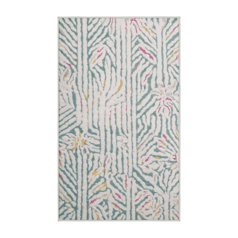 Tapis beige lavable à la machine, Rectangulaire 3 pi x 5 pi