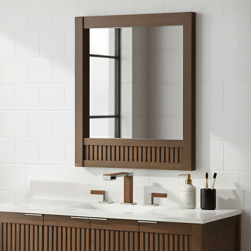 Through Lines Flat Wall Mirror, 30" x 28", Brown
