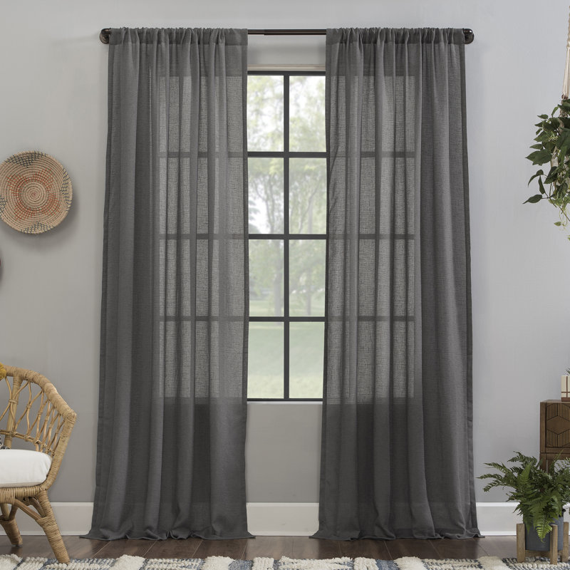Panneau de rideau diaphane avec passe-tringle Cyon, Gris, l 52" x L 63"